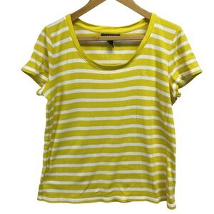 Lauren Ralph Lauren VTG Striped Tee Womens XL Yellow White Scoop Neck Logo